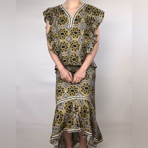 NWT AREA STARS Aurora Blouse and Midi Skirt Yellow Black Size‎ S